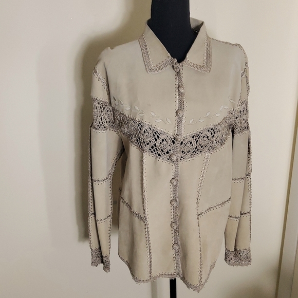 I D I Jackets & Blazers - I D I Sued leather embroidered ladies jacket size M